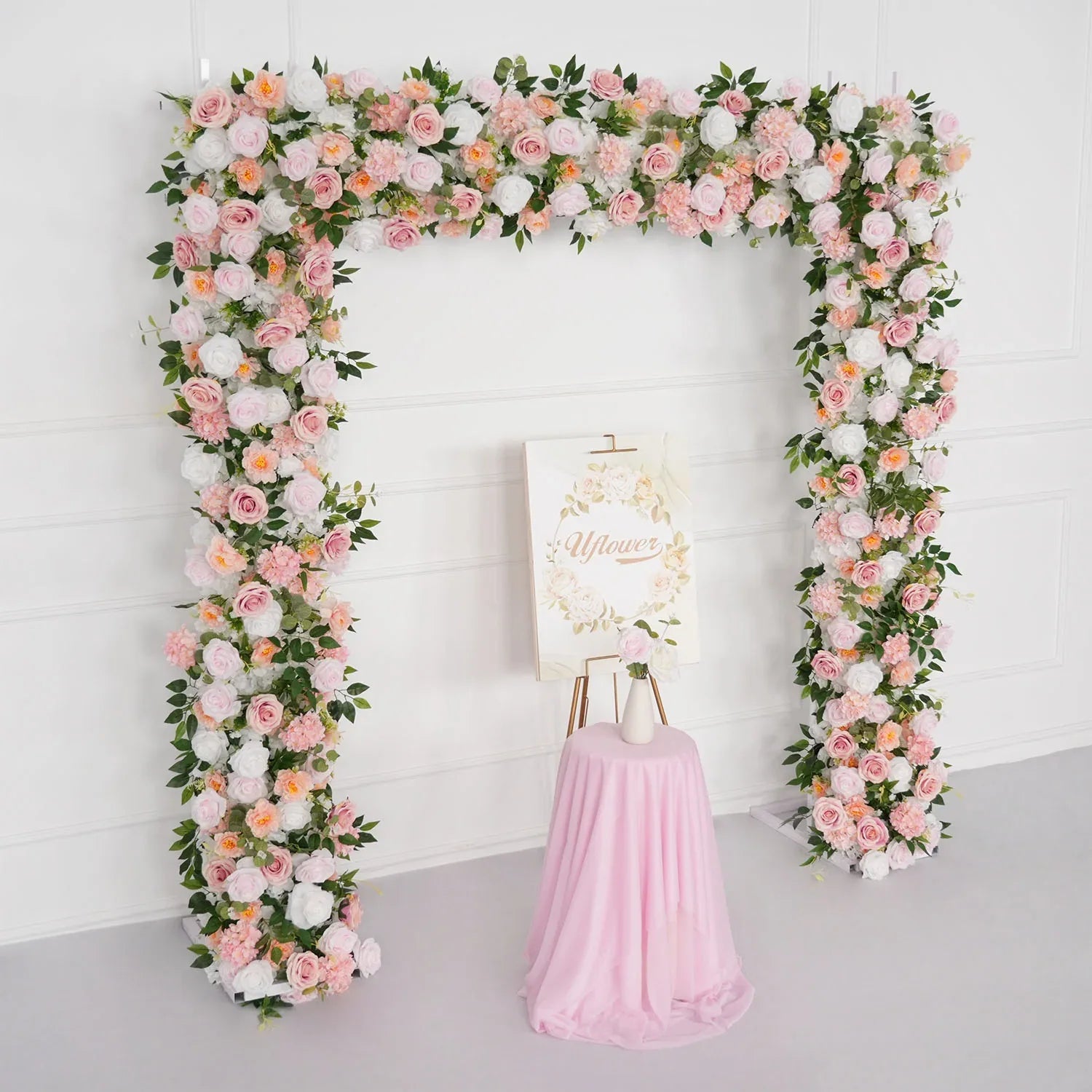 Uflower White Pink Rose Floral Square Arch Wedding Party Backdrop Decoration SET80117 - Uflower