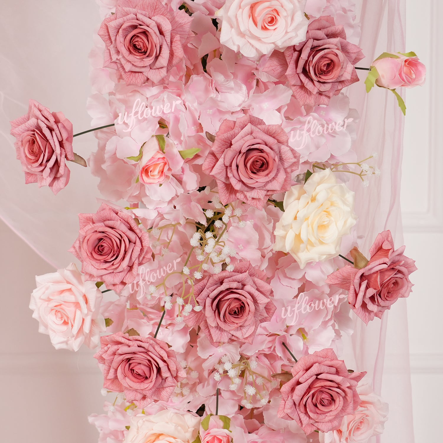 Uflower Pink Rose Floral Square Arch Wedding Party Backdrop Decoration SET80236