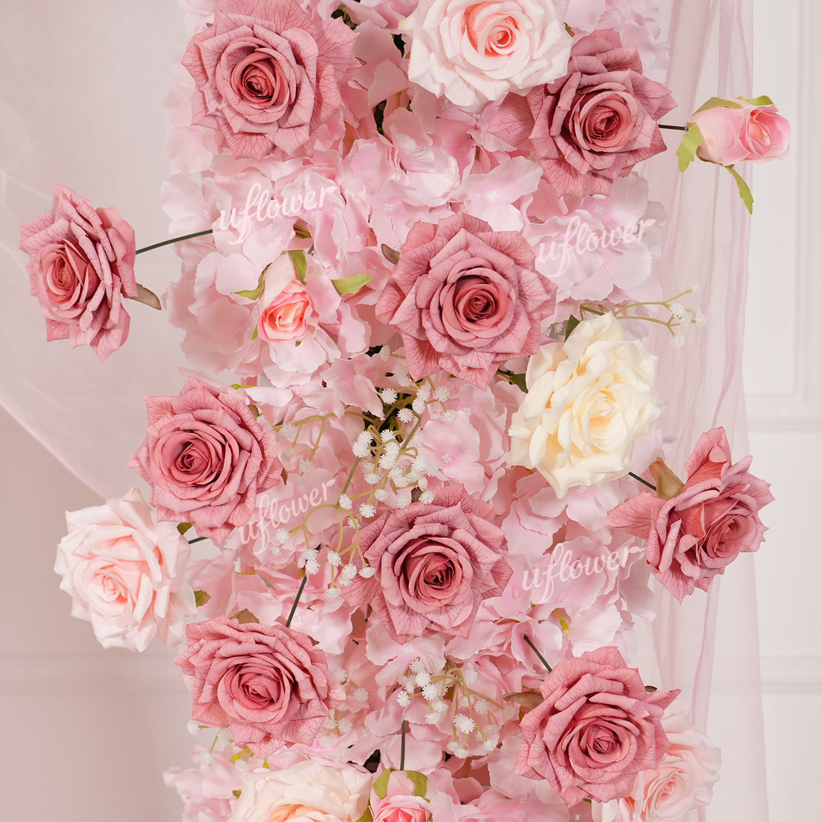 Uflower Pink Rose Floral Square Arch Wedding Party Backdrop Decoration SET80236