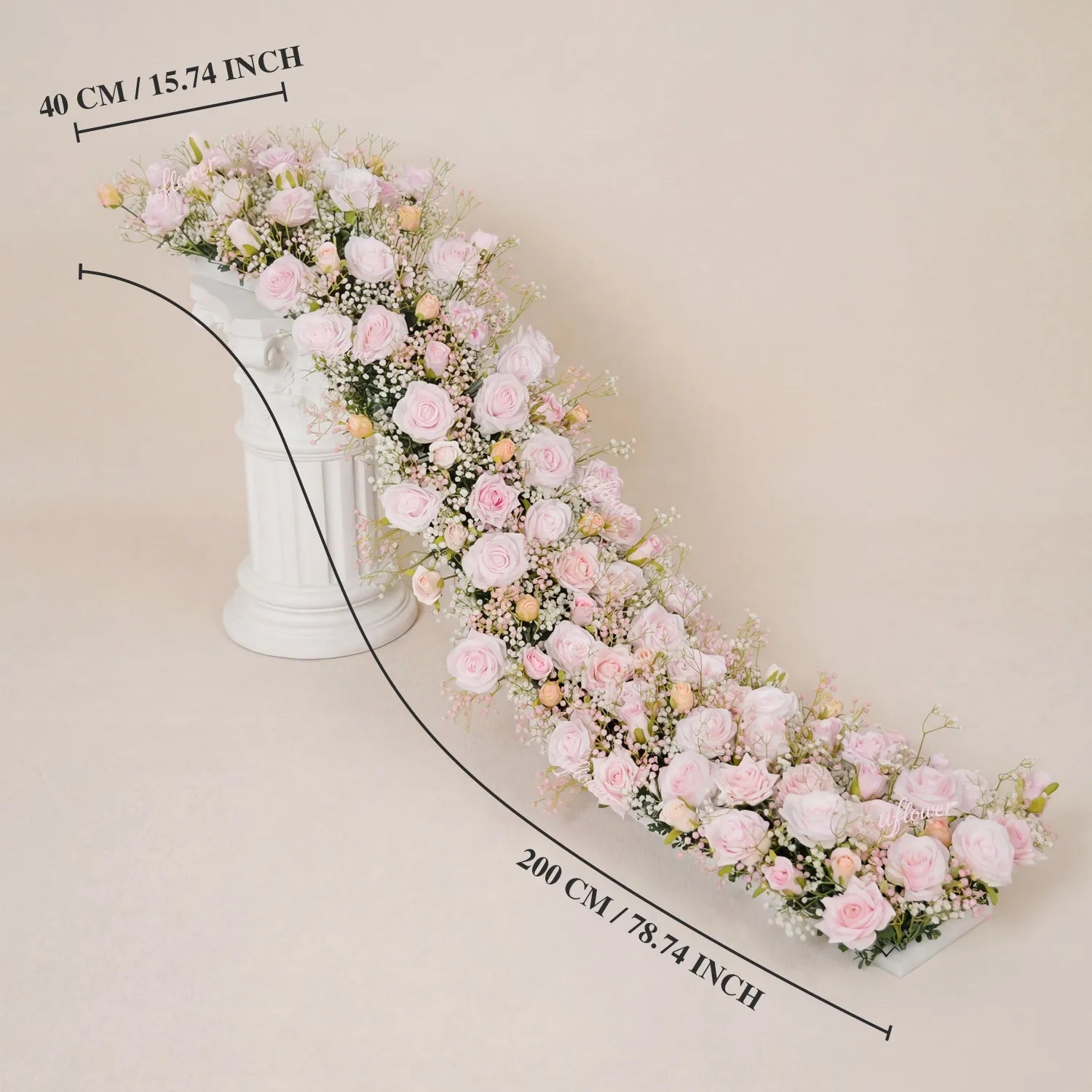 Uflower  Pink Rose&Baby's Breath Flower Row  Table Runner  MC80230-05