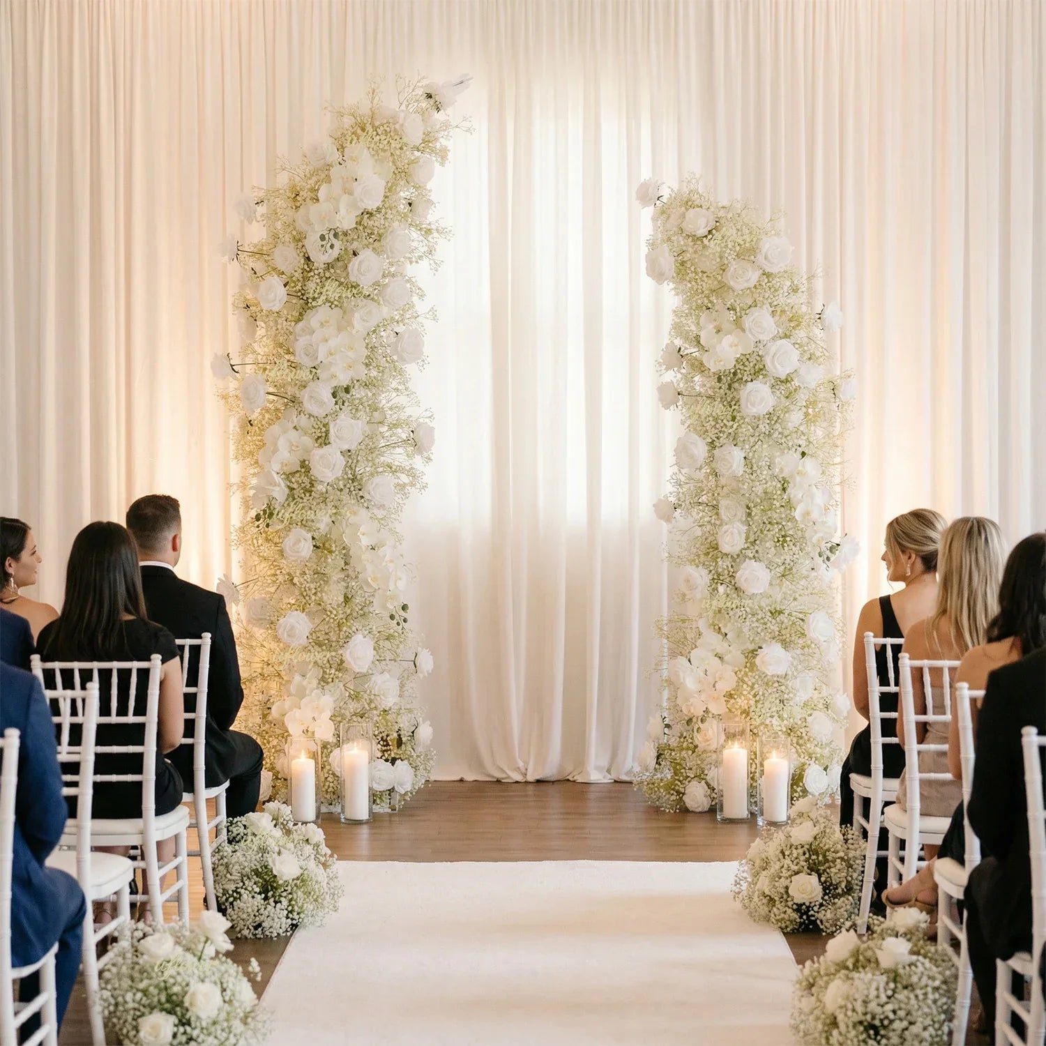 White Flower Row Decor Wedding Backdrop Horn Arch SET80087 - Uflower