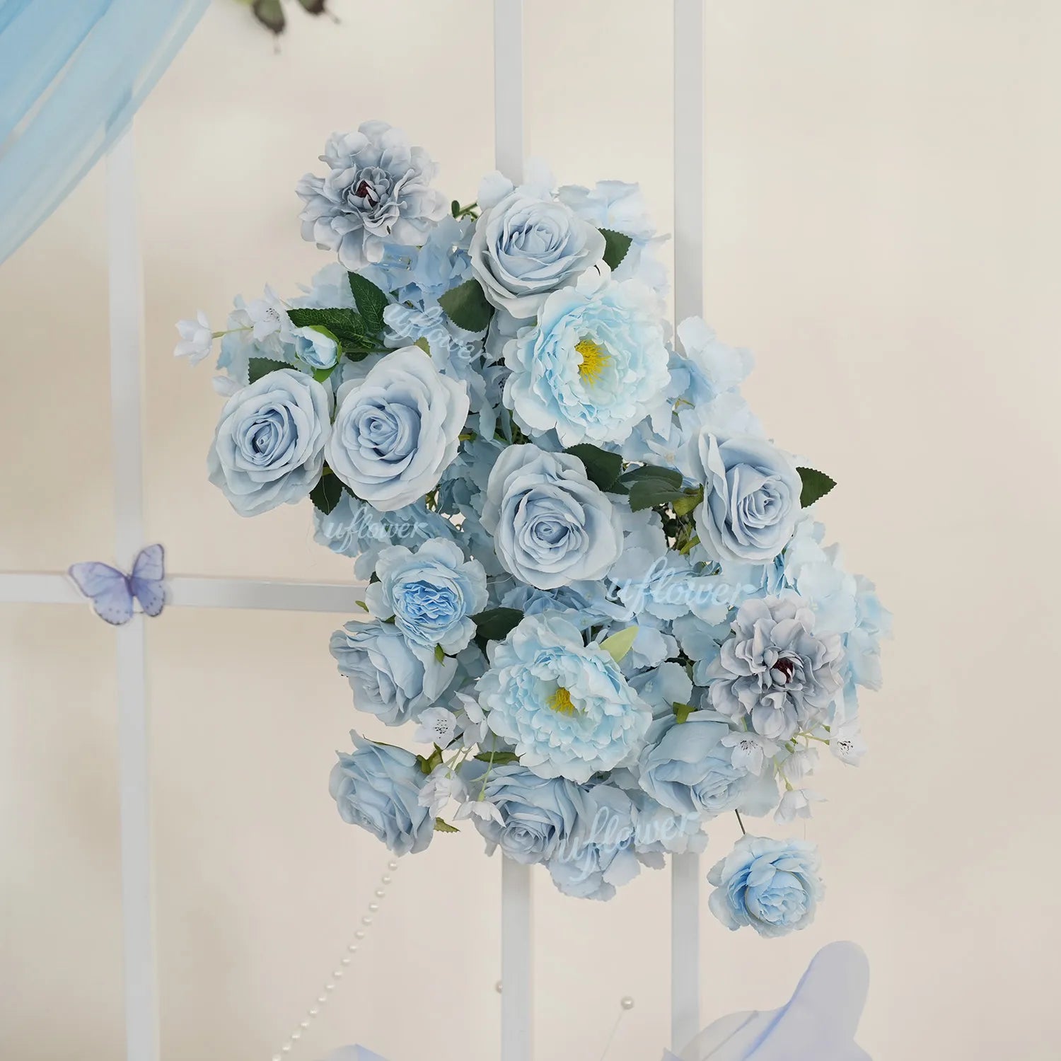 Uflower Blue Flower Wedding Backdrop Arch Floral Arrangement SET80214