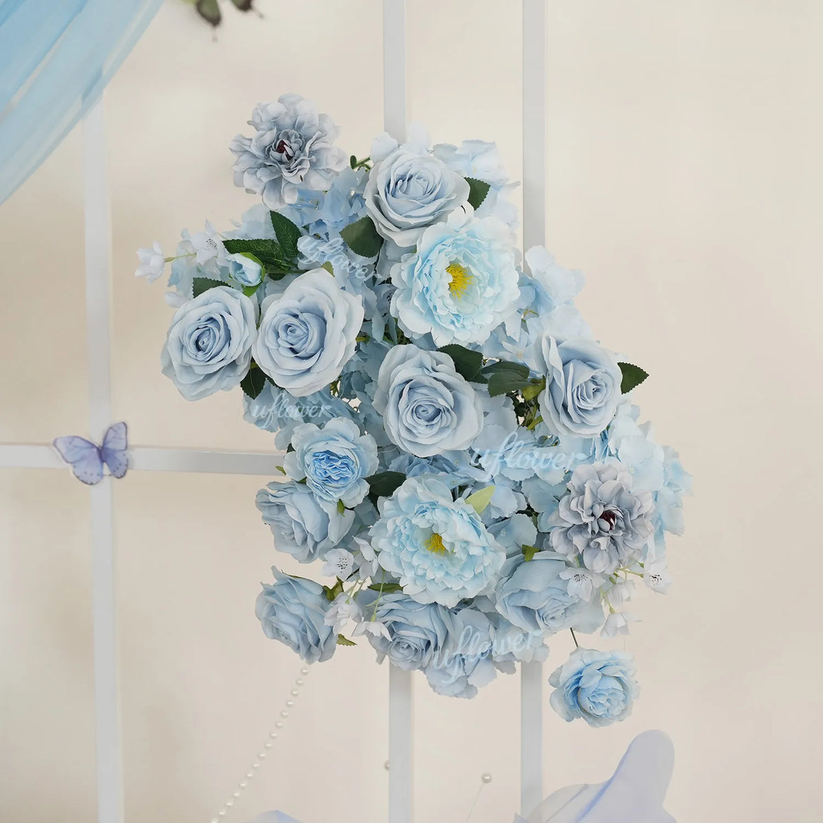Uflower Blue Flower Wedding Backdrop Arch Floral Arrangement SET80214