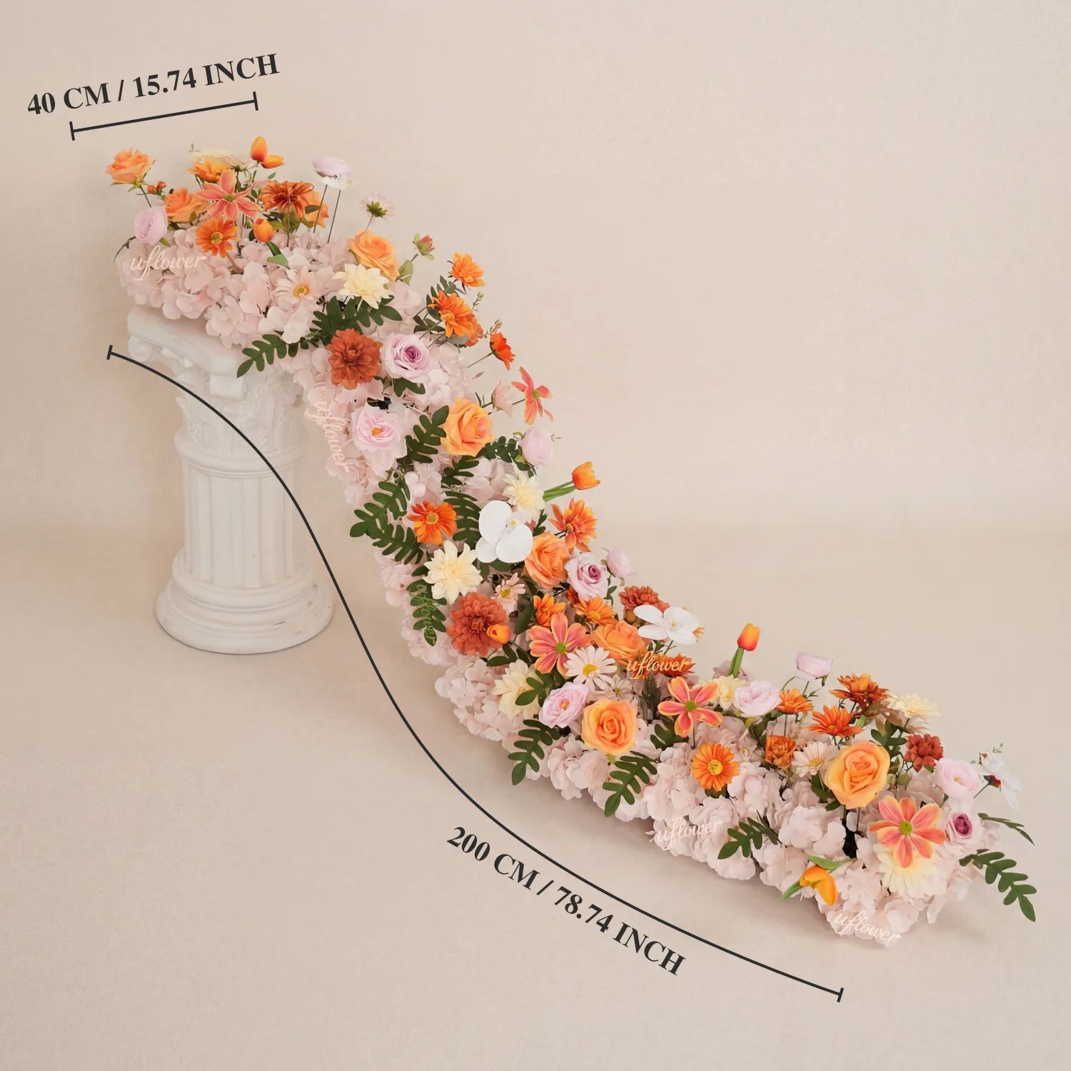 Uflower Orange Table Runner Sofa Floral Wedding Backdrop Decor MC80307-01