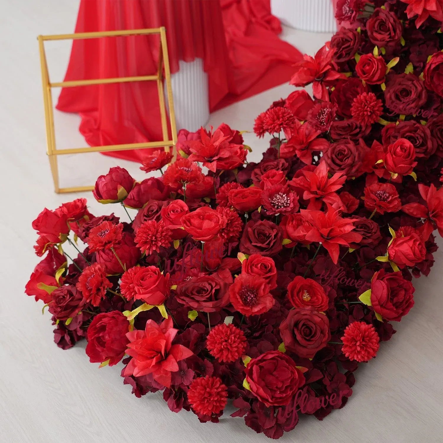 Uflower Dark Red Rose Flower Row Decor KT Board Wedding Arrangement Props SET80210 - Uflower