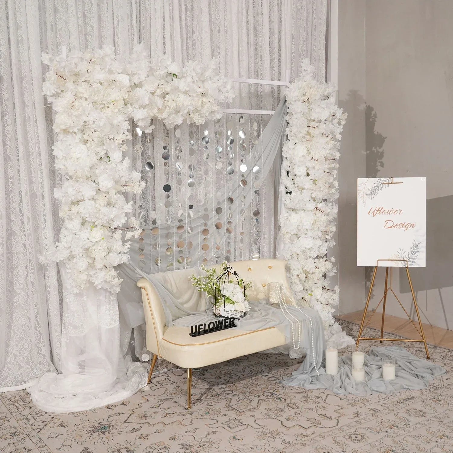 Uflower White Cherry Blossom Flower Row Wedding KT Backdrop Decor SET80166 - Uflower