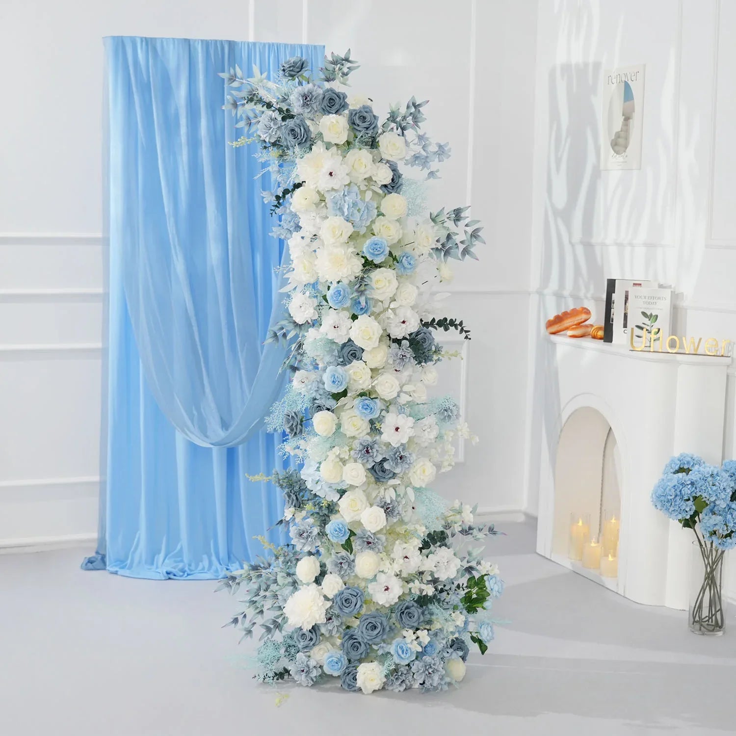 Uflower Horn Arch Blue White 5D Floral Arrangement Wedding Decor MC80138-01 - Uflower