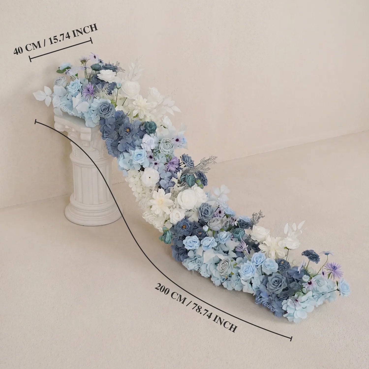 Uflower Dusty Blue Floral Row Wedding & Event Backdrop MC80309-01
