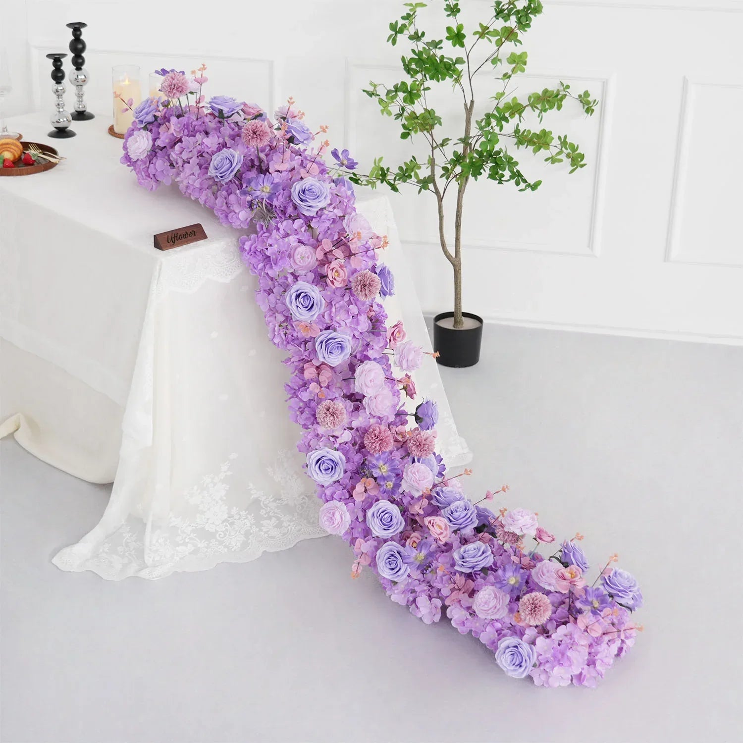 Uflower Purple Rose Table Runner Sofa Floral Wedding Backdrop Decor MC