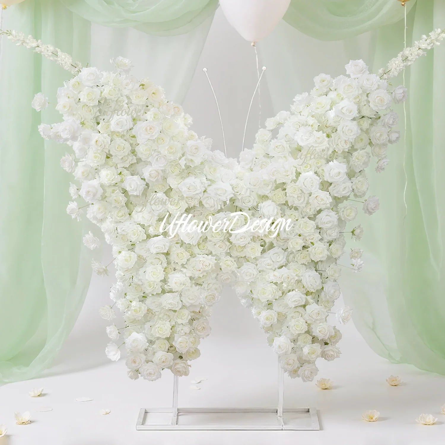 Uflower White Rose Butterfly Shaped Arch Wedding Party Backdrop Decor - Uflower