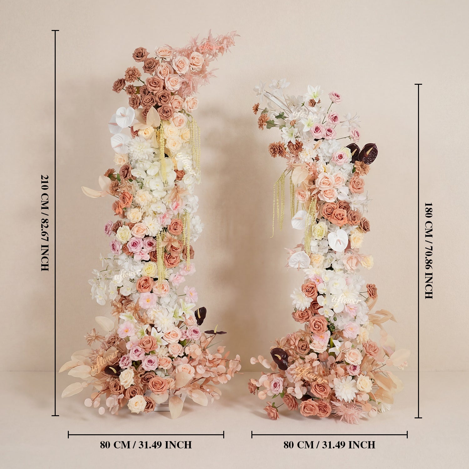 Uflower Terracotta Blush Floral Horn Arch Wedding Backdrop Props SET80222-01