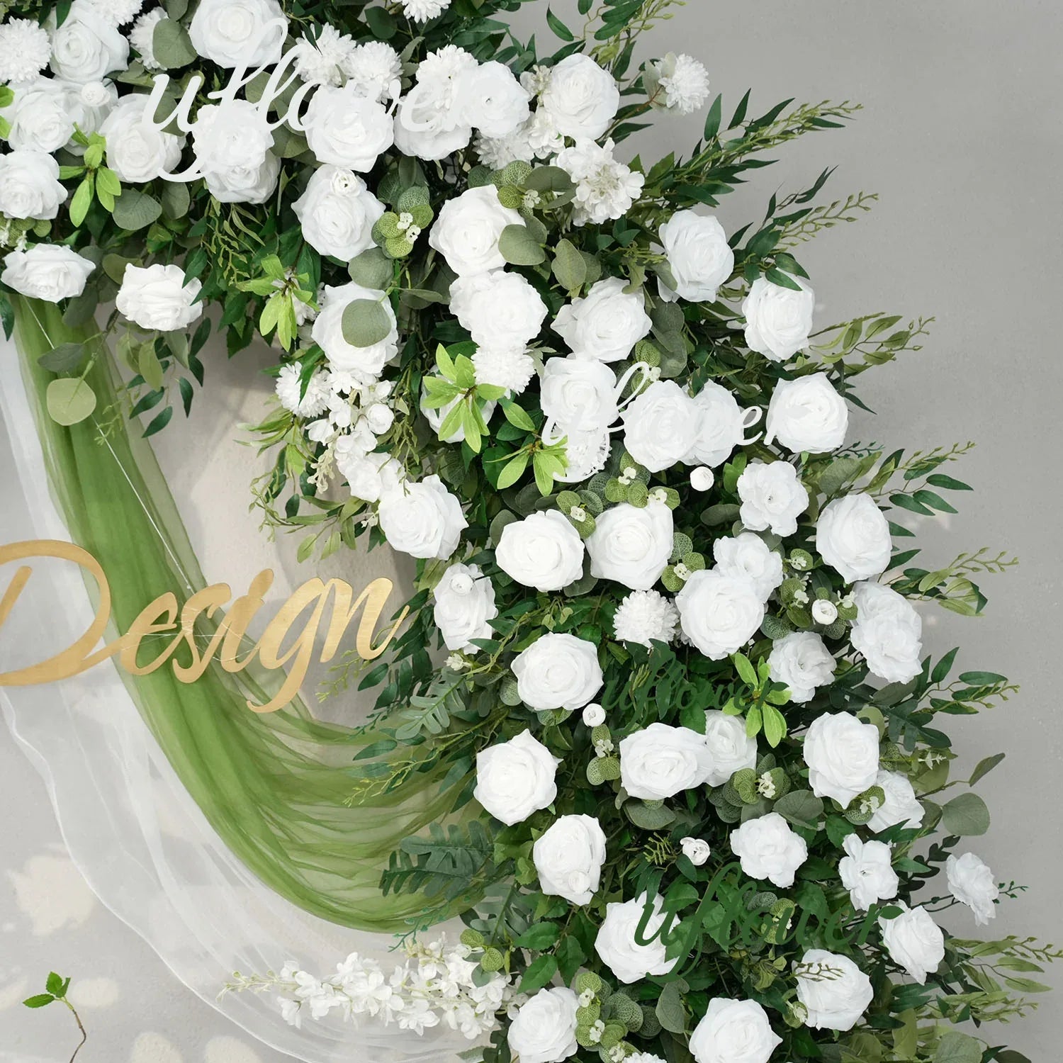 Uflower White Rose Green Leaf Floral Row Decor Wedding Backdrop Door Arch SET80147 - Uflower