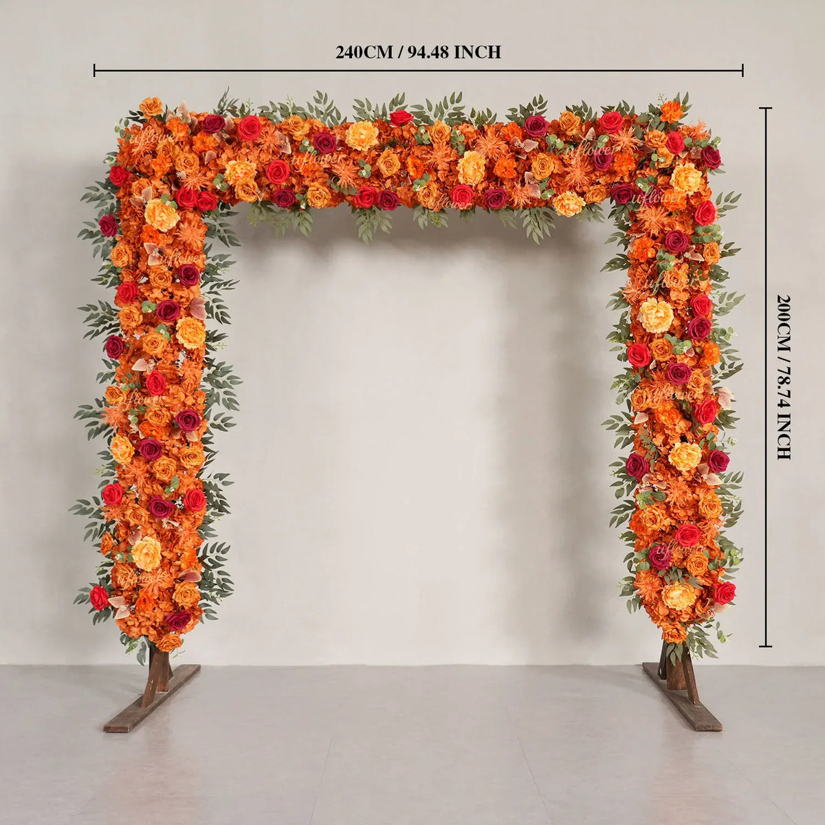 Uflower Orange Red Rose Floral Square Arch Wedding Party Ceremony Backdrop Decor SET80194 - Uflower