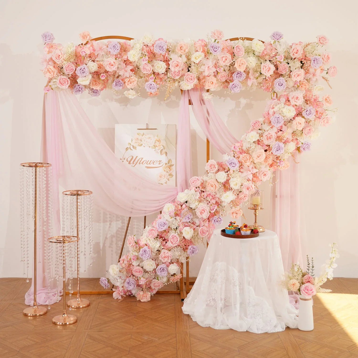 Uflower Pink Purple Rose Floral Door Arch Wedding Party Backdrop Decoration MC80127 - Uflower