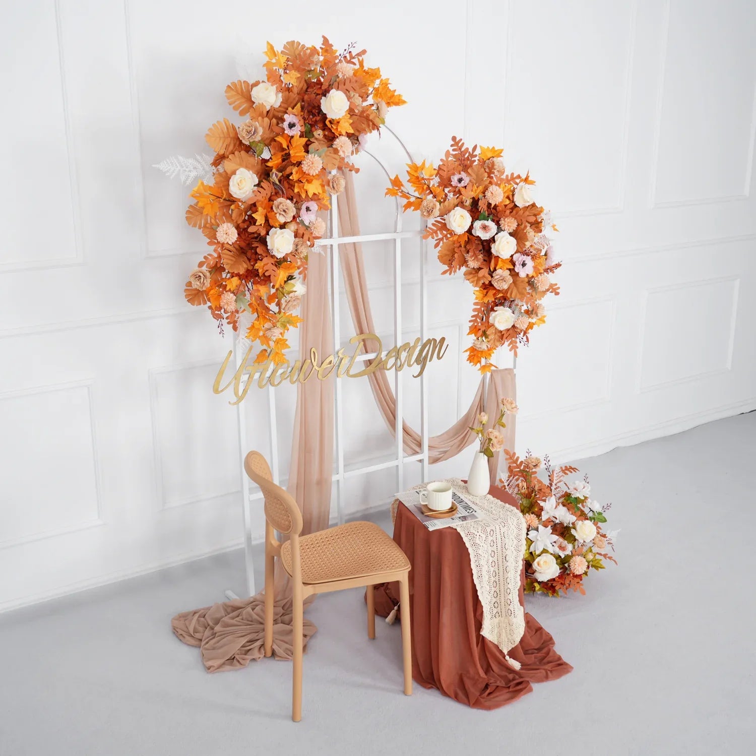 Artificial Orange Wedding KT Backdrop Flower Row Decor SET80073 - Uflower