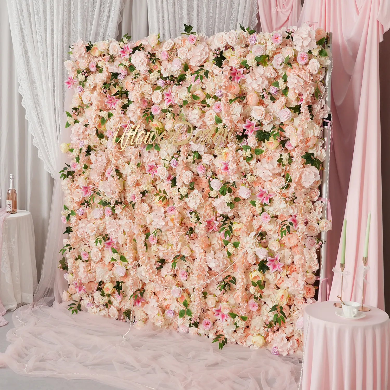 Uflower Blush Pink Wisteria Flower Wall Backdrop Wedding Party Decoration SET80232