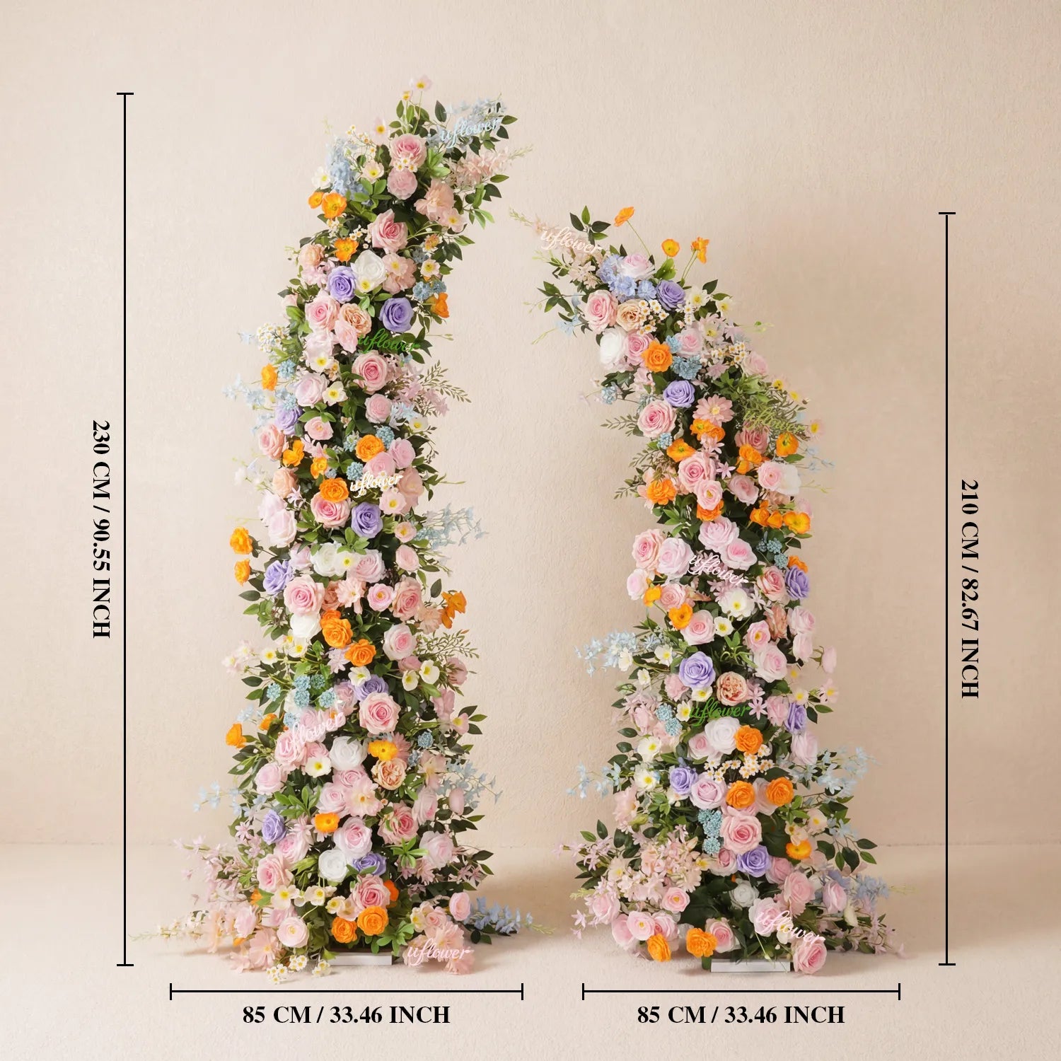 Uflower Pink Orange Greenery Floral Horn Arch Wedding Party Backdrop Decor SET80234