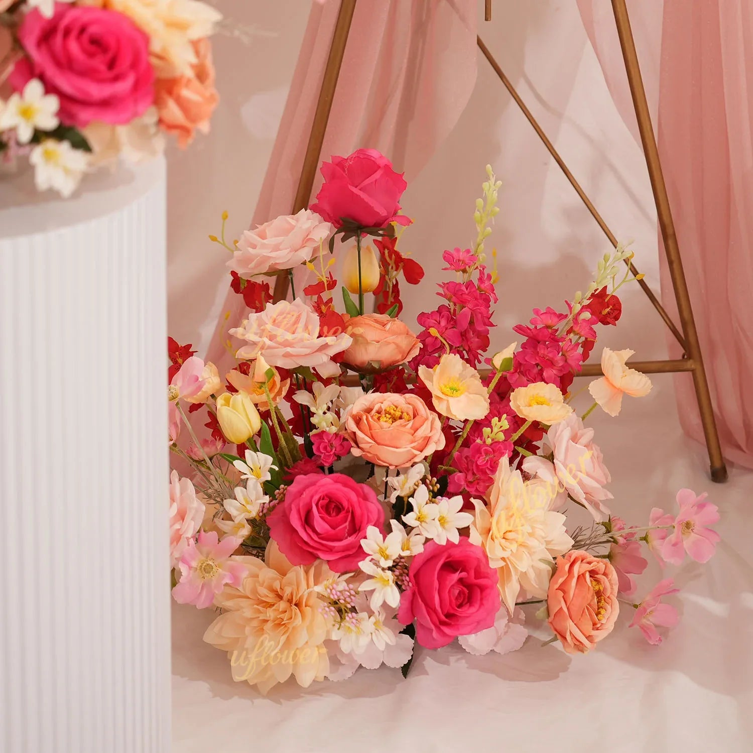 Uflower Champagne Pink Flower Arrangement Wedding Party Backdrop Floral Props SET80176-01 - Uflower