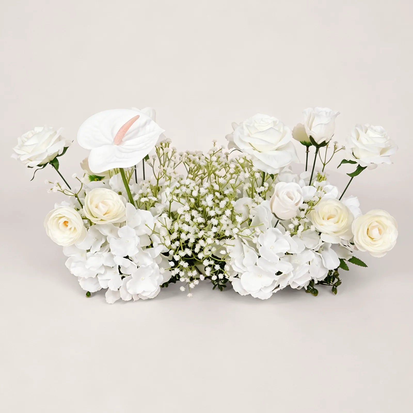 Uflower 50cm White Rose Baby's Breath Flower Row MC89009-03