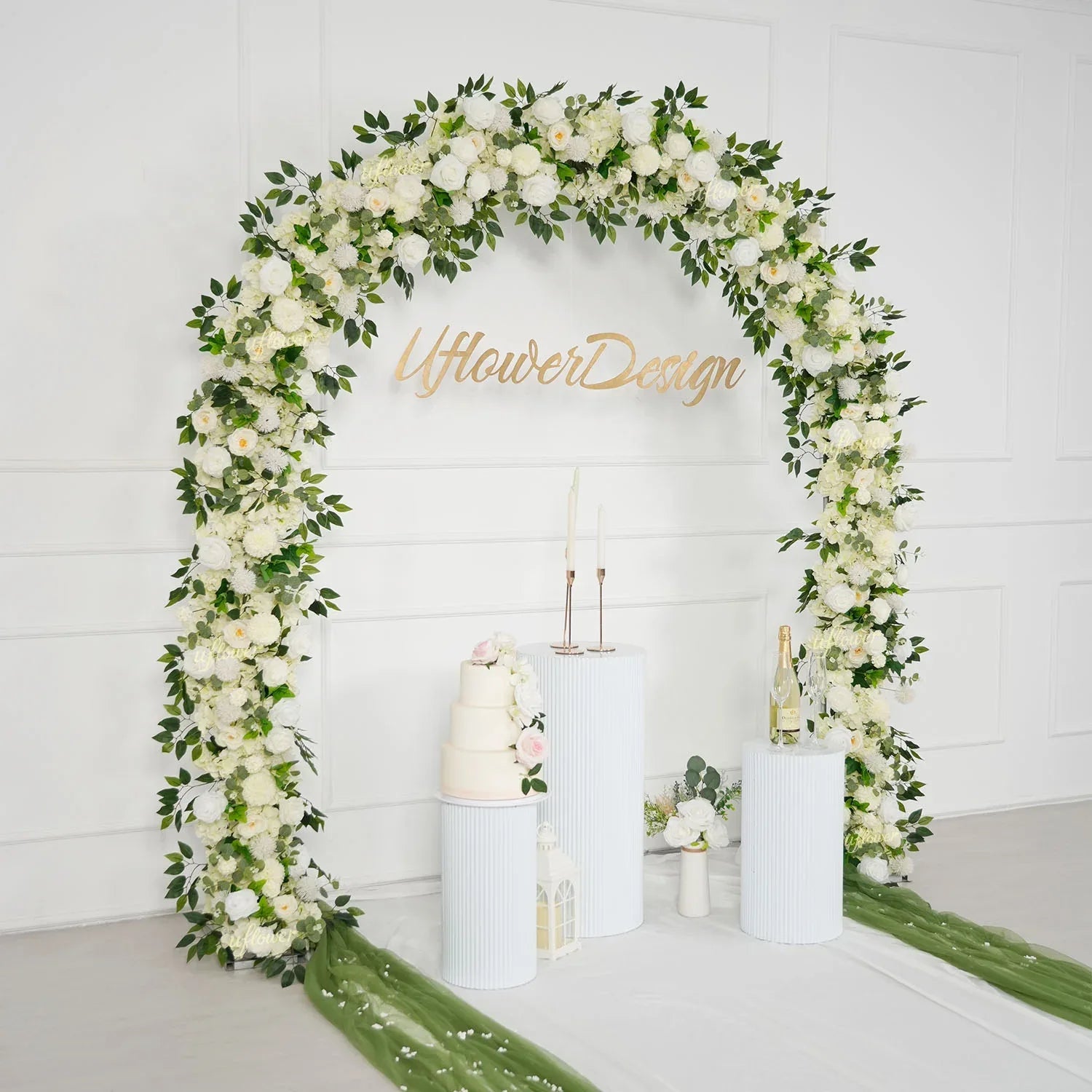 Uflower White Rose Greenery Floral Door Arch Wedding Party Backdrop Decoration SET80199 - Uflower