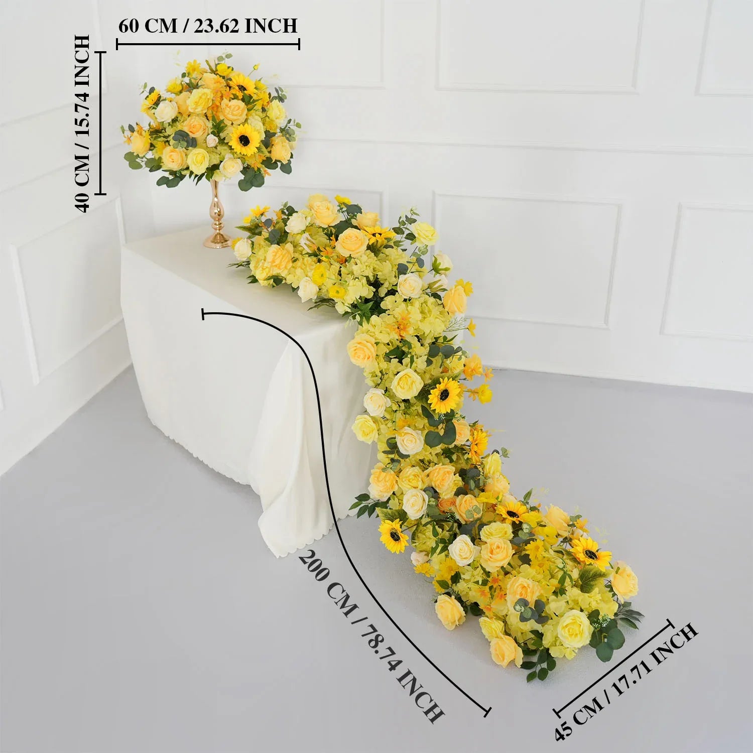 Uflower Yellow Rose Sunflower Table Runner Sofa Floral Wedding Backdrop Decor SET80150 - Uflower