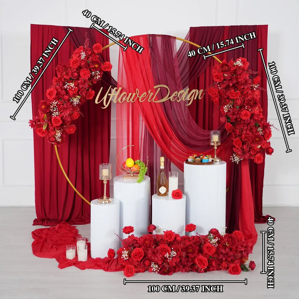Uflower Artificial Red Wedding KT Backdrop Flower Row Decor SET80171 - Uflower