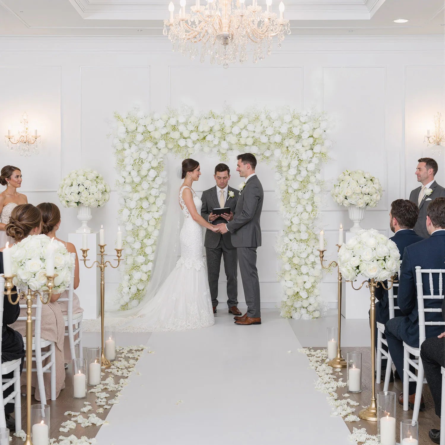 Uflower White Baby breath Rose Wedding Backdrop Arch Decor SET80064-01