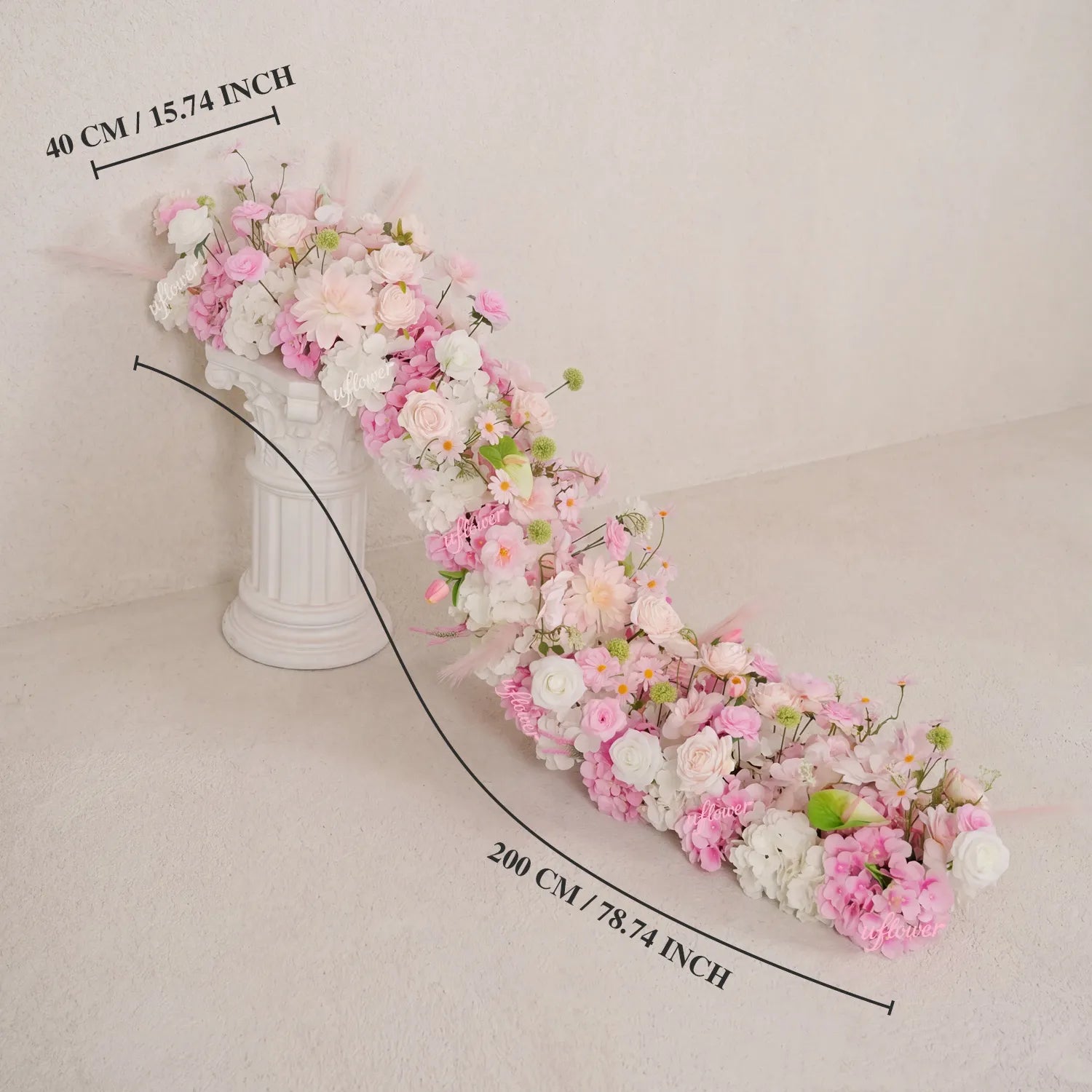 Uflower Light Pink Floral Row Wedding & Party Table Runner Decor MC80311-01