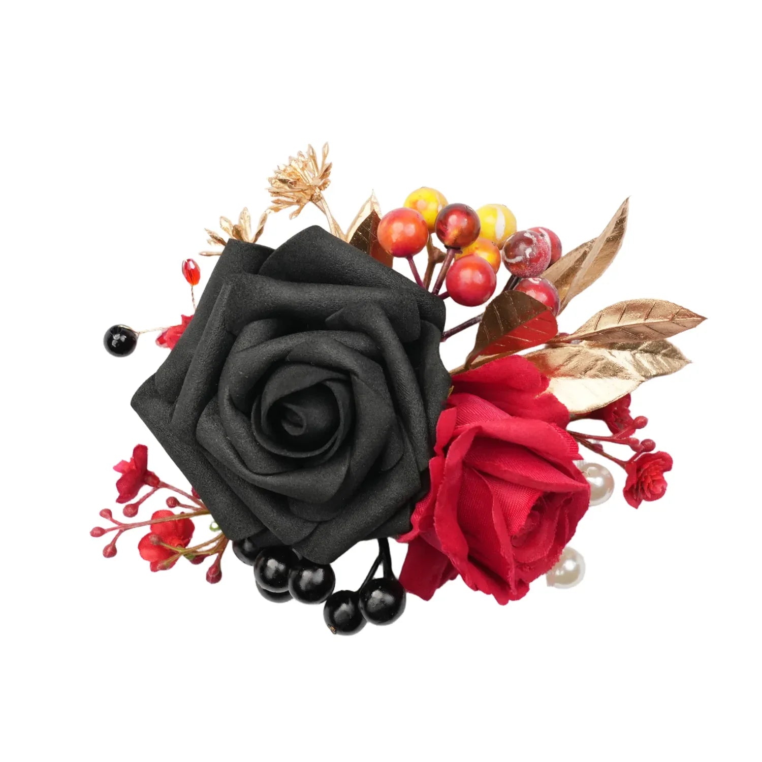 Uflower Black Burgundy Bride Bouquet Wrist Corsage Groom Boutonniere Set Wedding Event Supplies SET80080-11 - Uflower