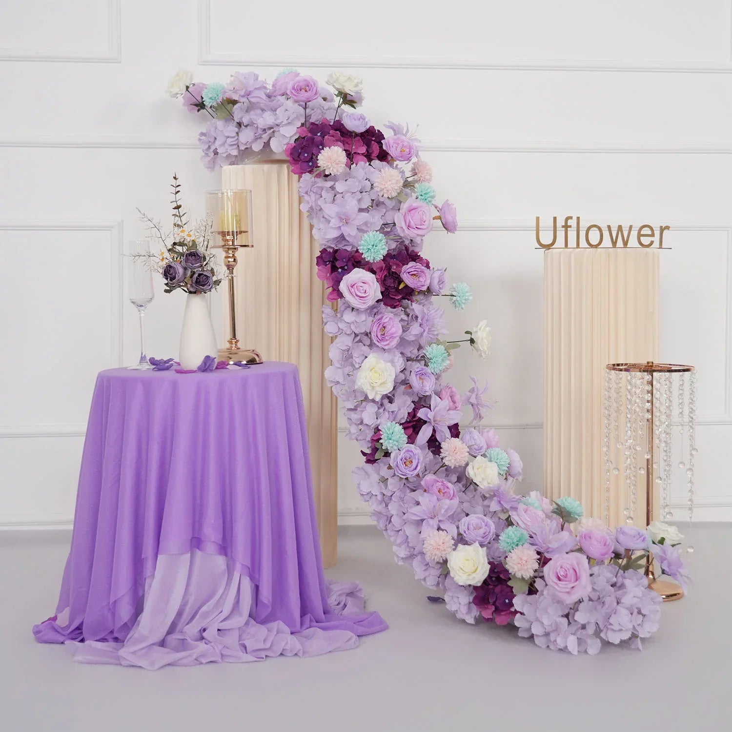 Uflower Purple Flower Row Sofa Table Runner Floor Flower Arrangement MC80122-01 - Uflower