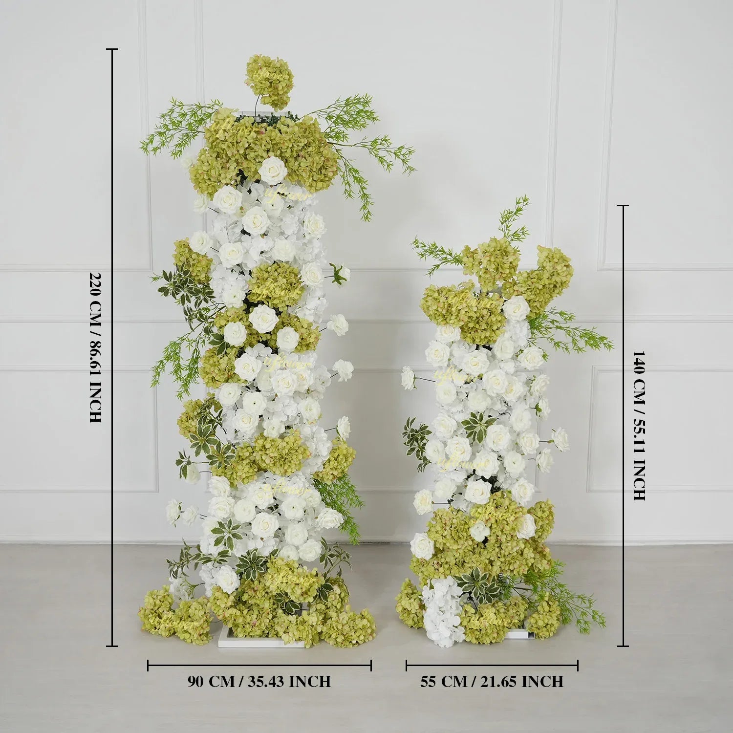 Uflower Artificial Green White Hydrangea Rose Flower Row Wedding KT Backdrop Decor SET80205 - Uflower