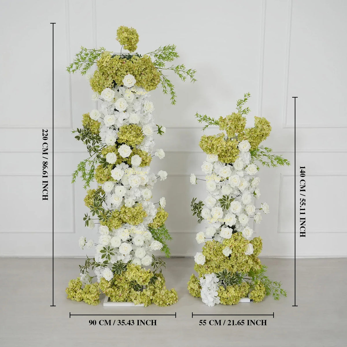 Uflower Artificial Green White Hydrangea Rose Flower Row Wedding KT Backdrop Decor SET80205 - Uflower