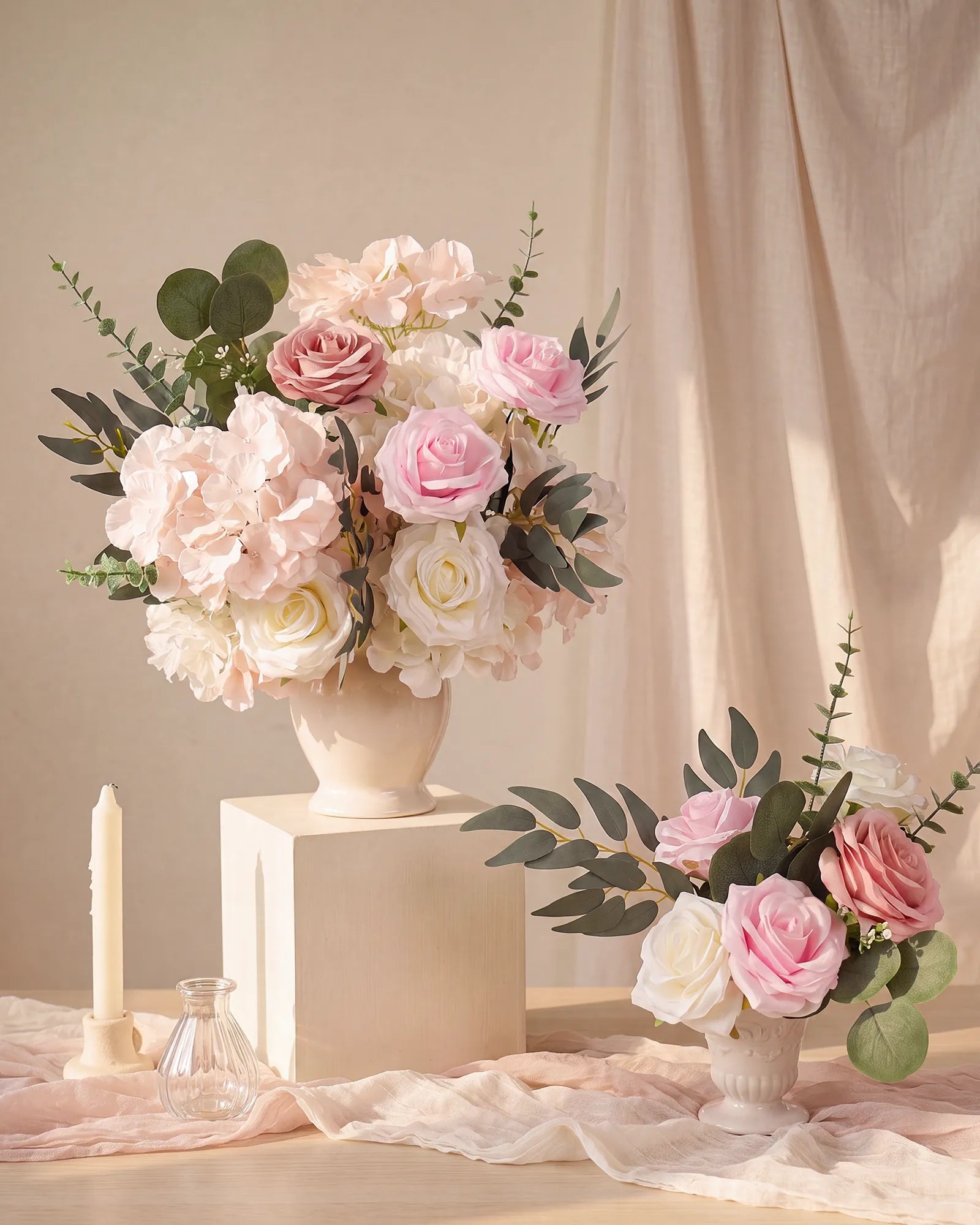 Uflower Pink and White DIY Wedding Flower Kit – Artificial Floral Arrangement Box MJ89001-01