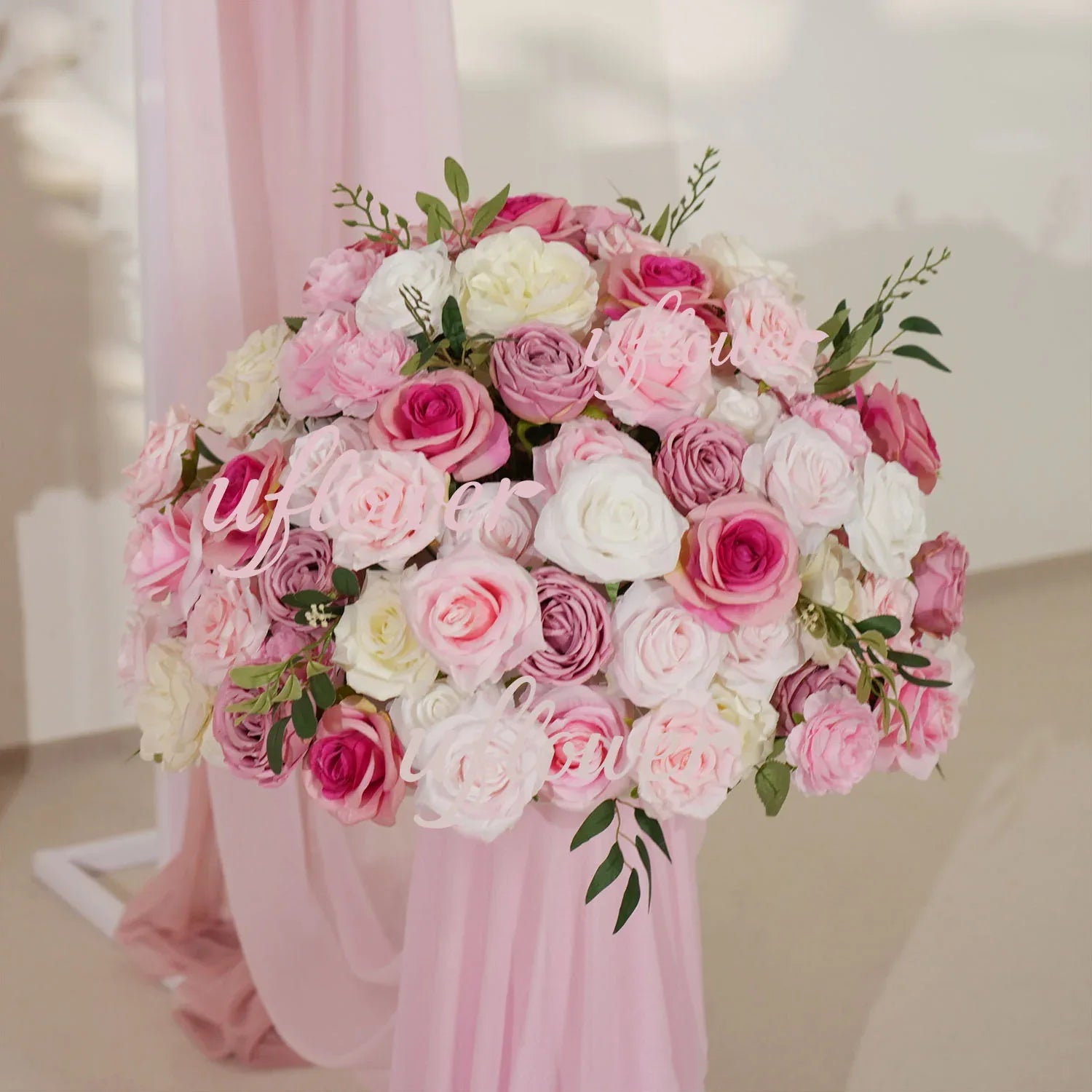 Artificial Pink Rose Flower Arrangement Wedding Backdrop Decor Props SET80142 - Uflower