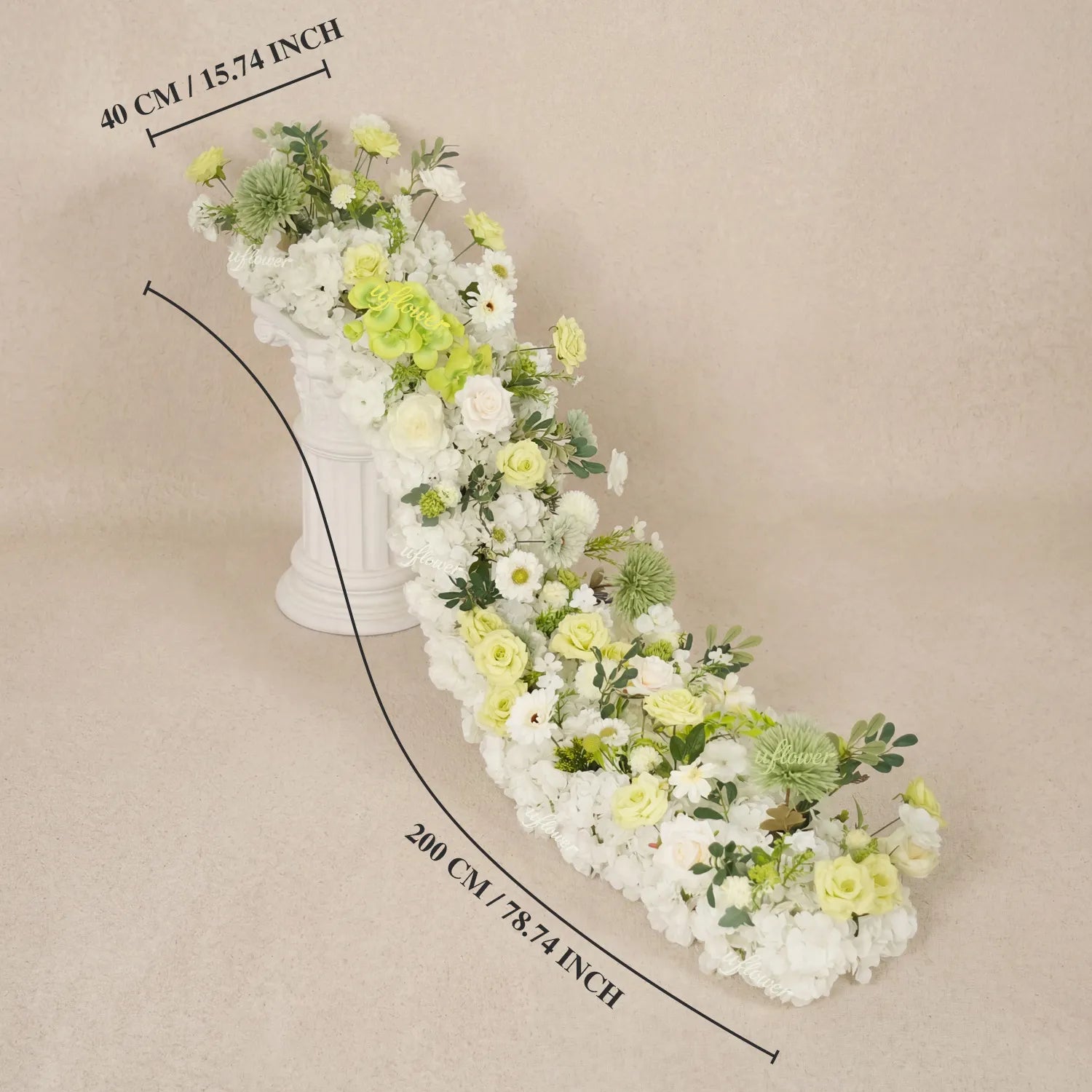 Uflower Cream White Green Floral Row Wedding & Party Table Runner Decor MC80307-01