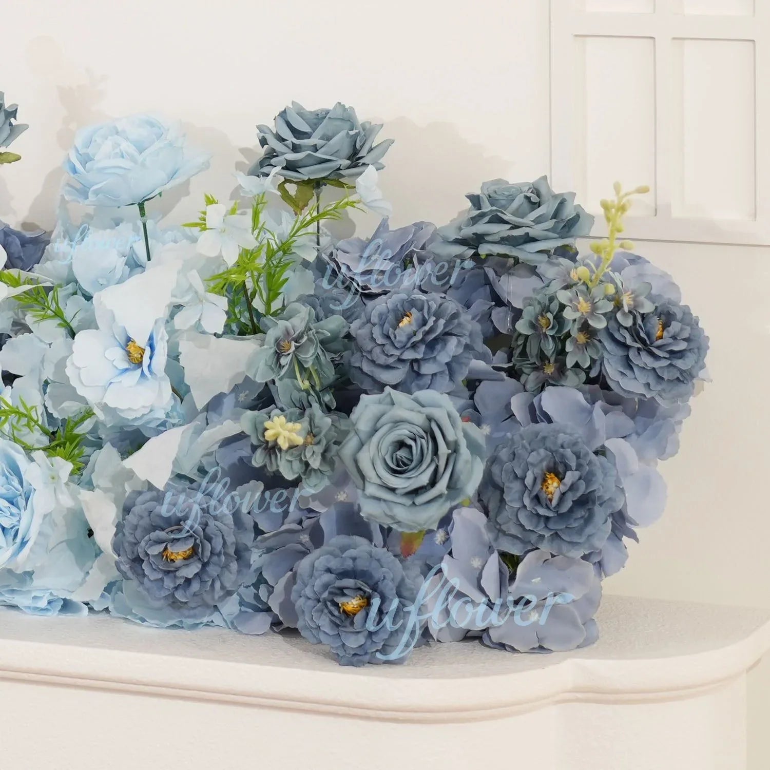 Uflower Smog-Blue Flower Row Decor KT Board Wedding Arrangement Props SET80178 - Uflower