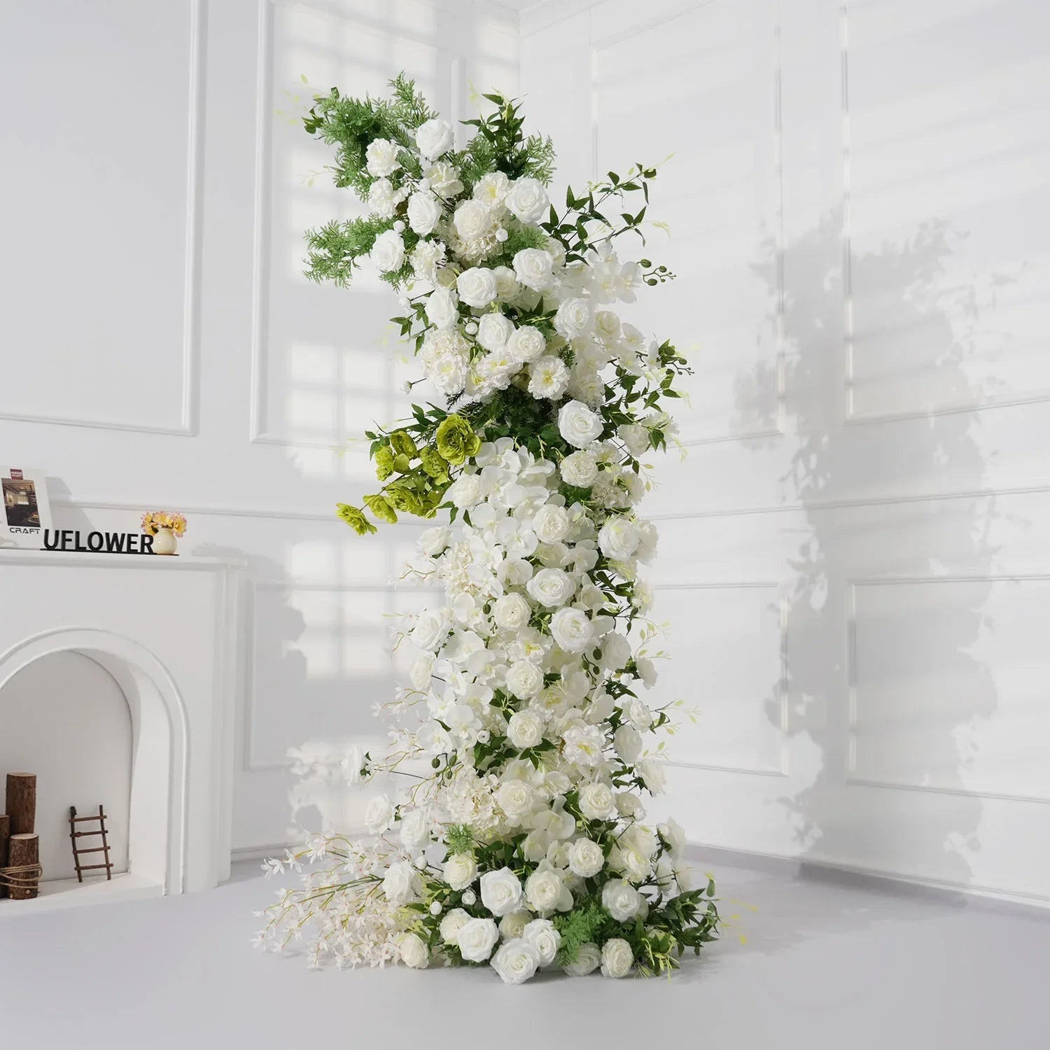 Uflower White Rose Green Leaf Floral Horn Arch Wedding Party Backdrop Decor MC80160-01 - Uflower