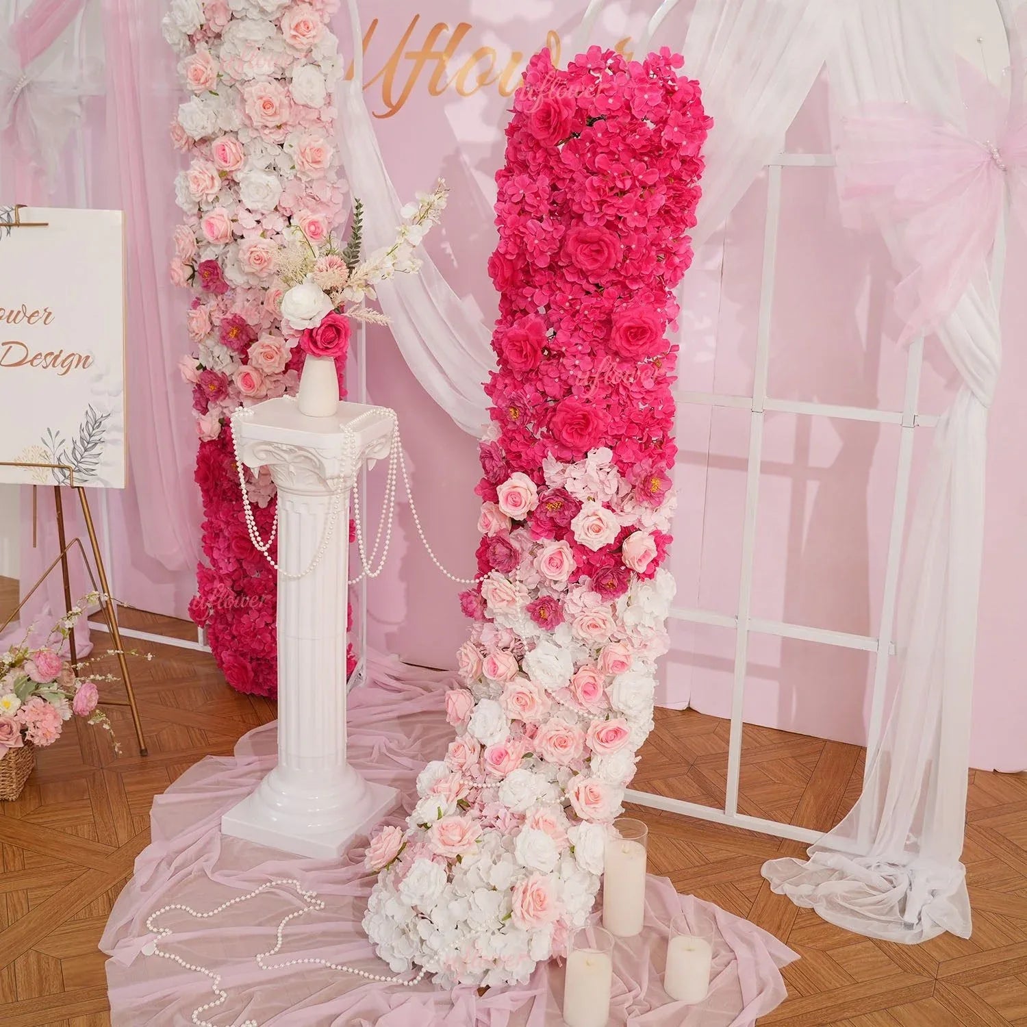 Uflower Gradient Pink Flower Row Wedding Party Backdrop Decor SET80179 - Uflower