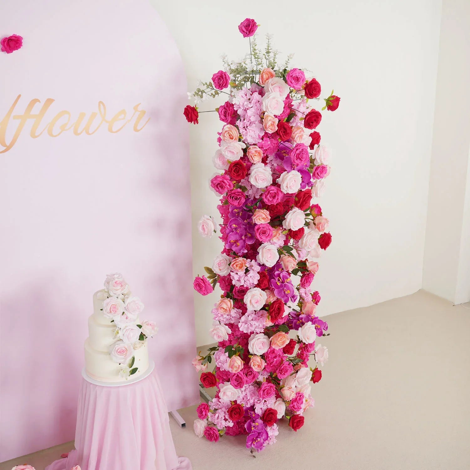 Uflower Pink Rose Wedding Background Arch KT Board Decoration Flower Arrangement SET80082 - Uflower