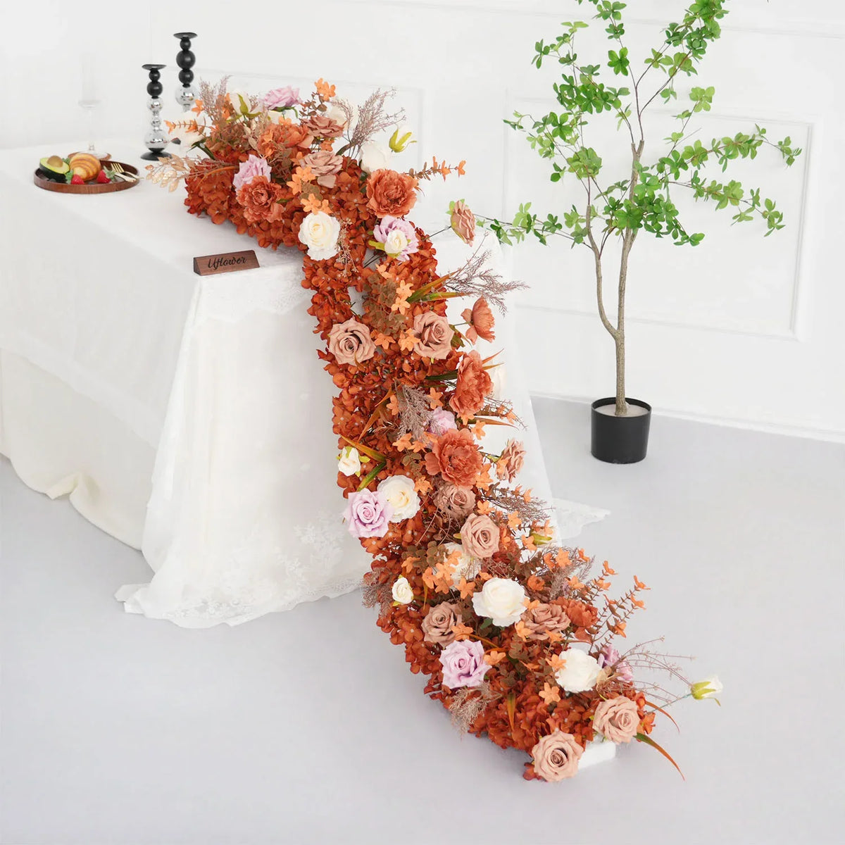 Uflower Artificial Autumn Brown Flower Row Sofa Table Runner Floor Flower Arrangement MC80117-01 - Uflower