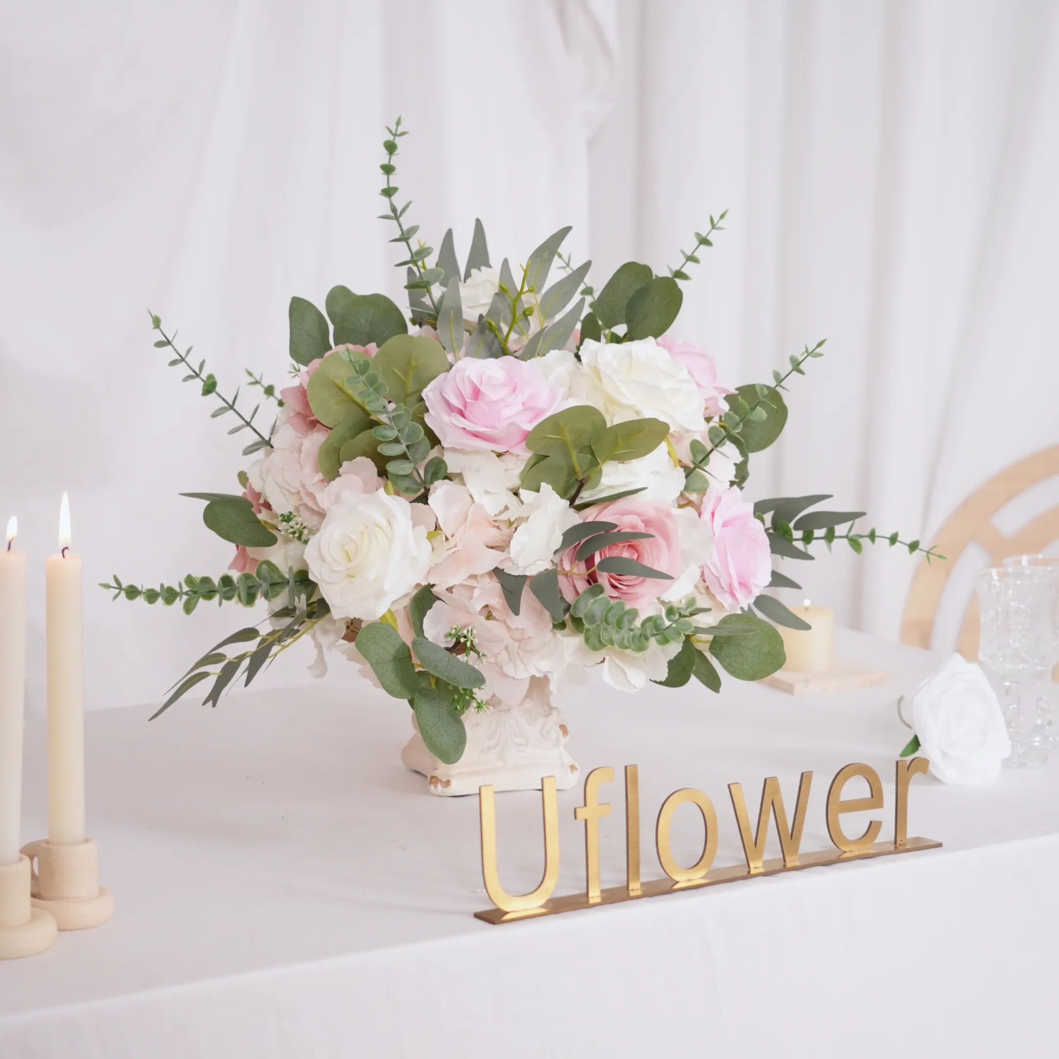 DIY Centerpiece Kit –Pink & White Rose Floral Arrangement Set
