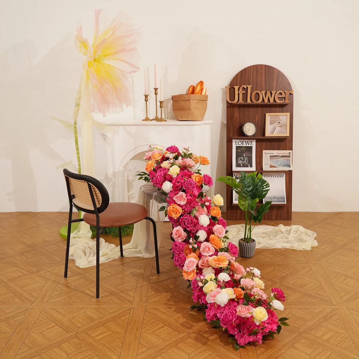 Uflower Orange Pink Table Runner Sofa Floral Wedding Backdrop Decor MC80096-03