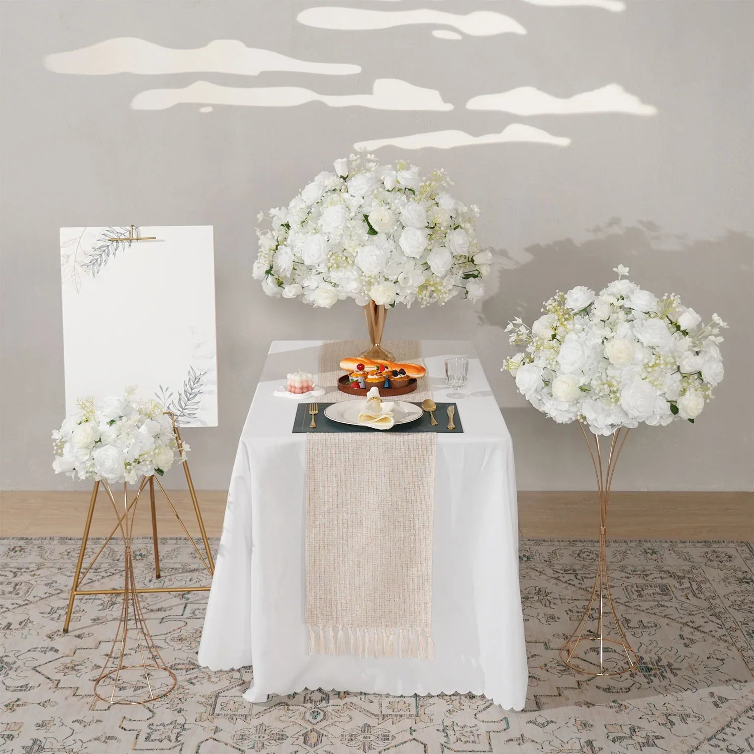 Uflower White Rose Baby's Breath Flower Ball For Table Centerpieces MB80080 - Uflower