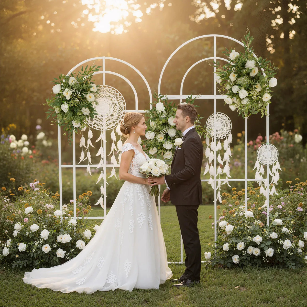 Uflower Artificial White Green Wedding KT Backdrop Flower Row Decor SET80066 - Uflower