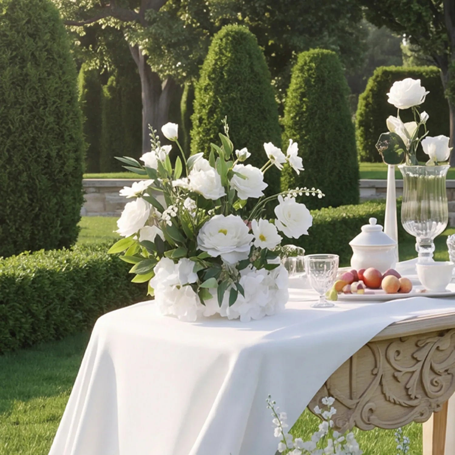 White & Green Curated Garden Wedding Decor | Arch, Ground Flowers & Table Flowers