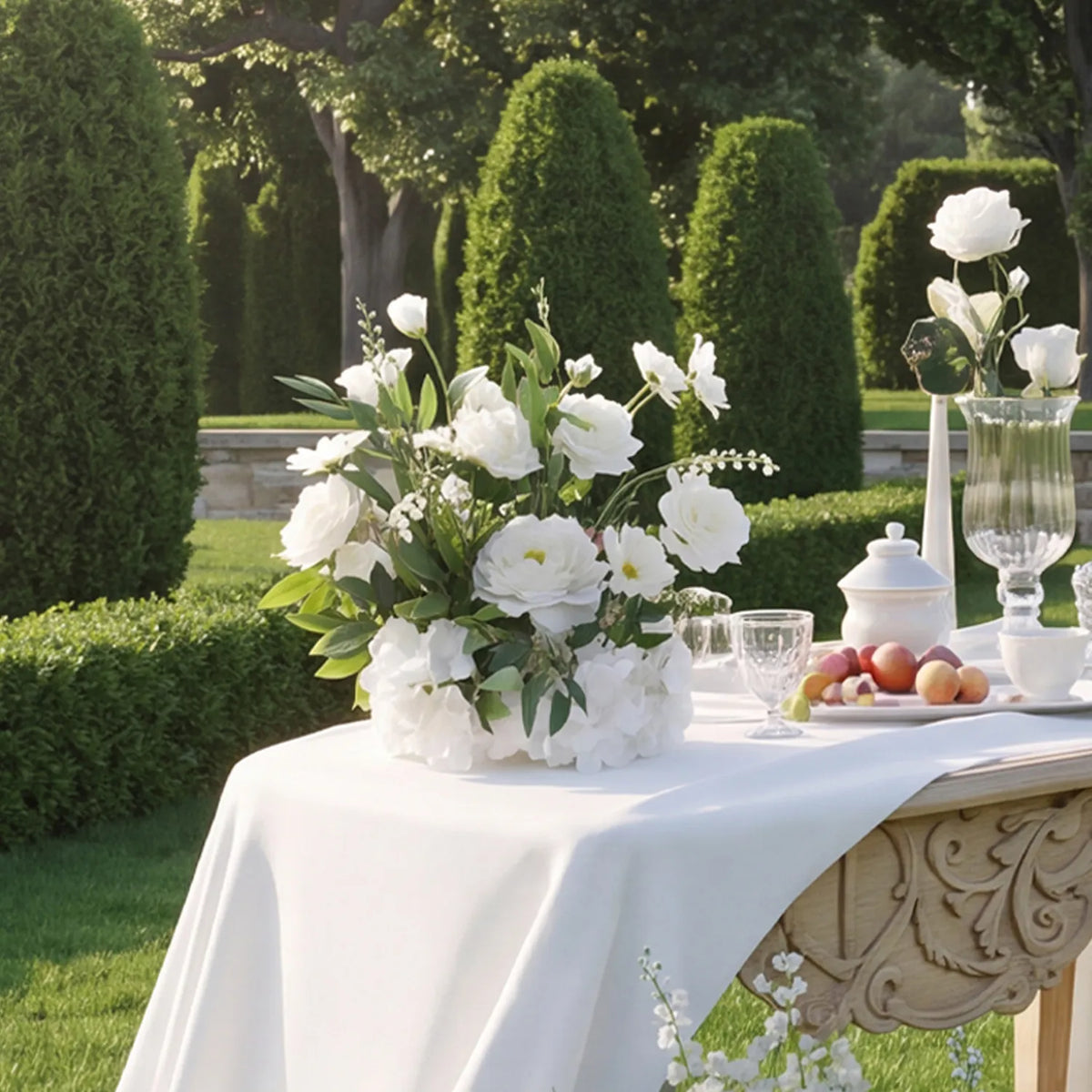 White & Green Curated Garden Wedding Decor | Arch, Ground Flowers & Table Flowers