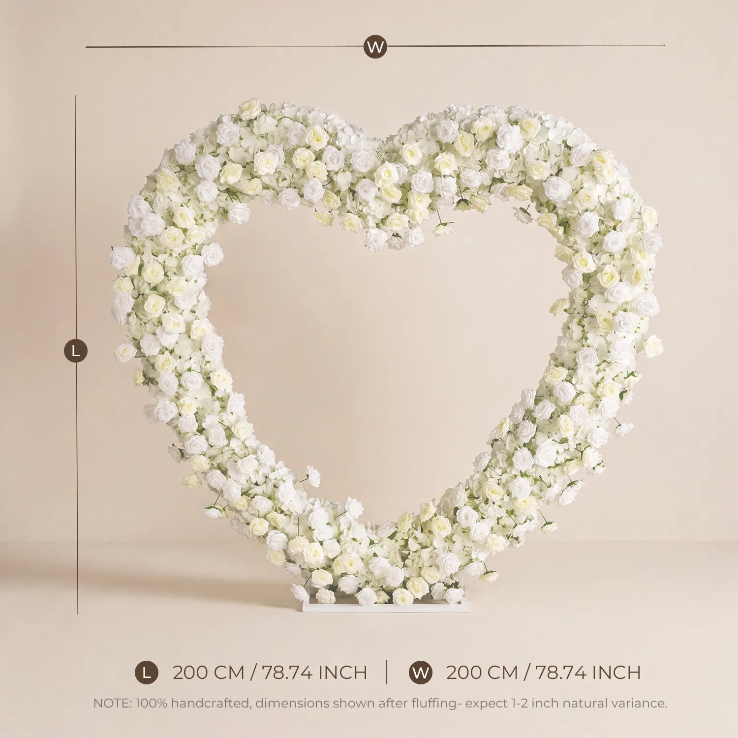 Uflower 2m*2m White Rose Heart-Shaped Arch Wedding Decor MC80015
