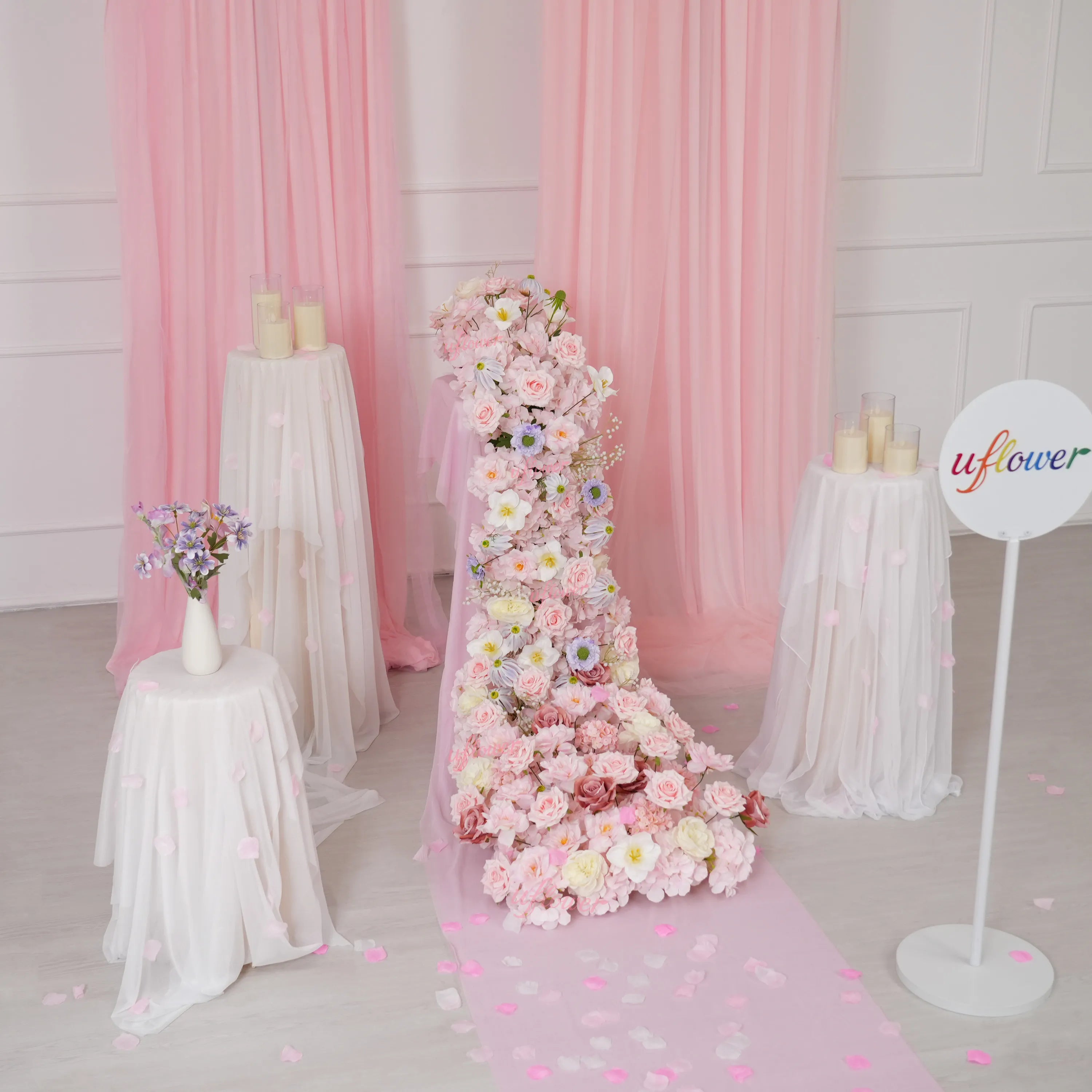 Uflower Pink Table Runner Sofa Floral Wedding Backdrop Decor MC80280-01