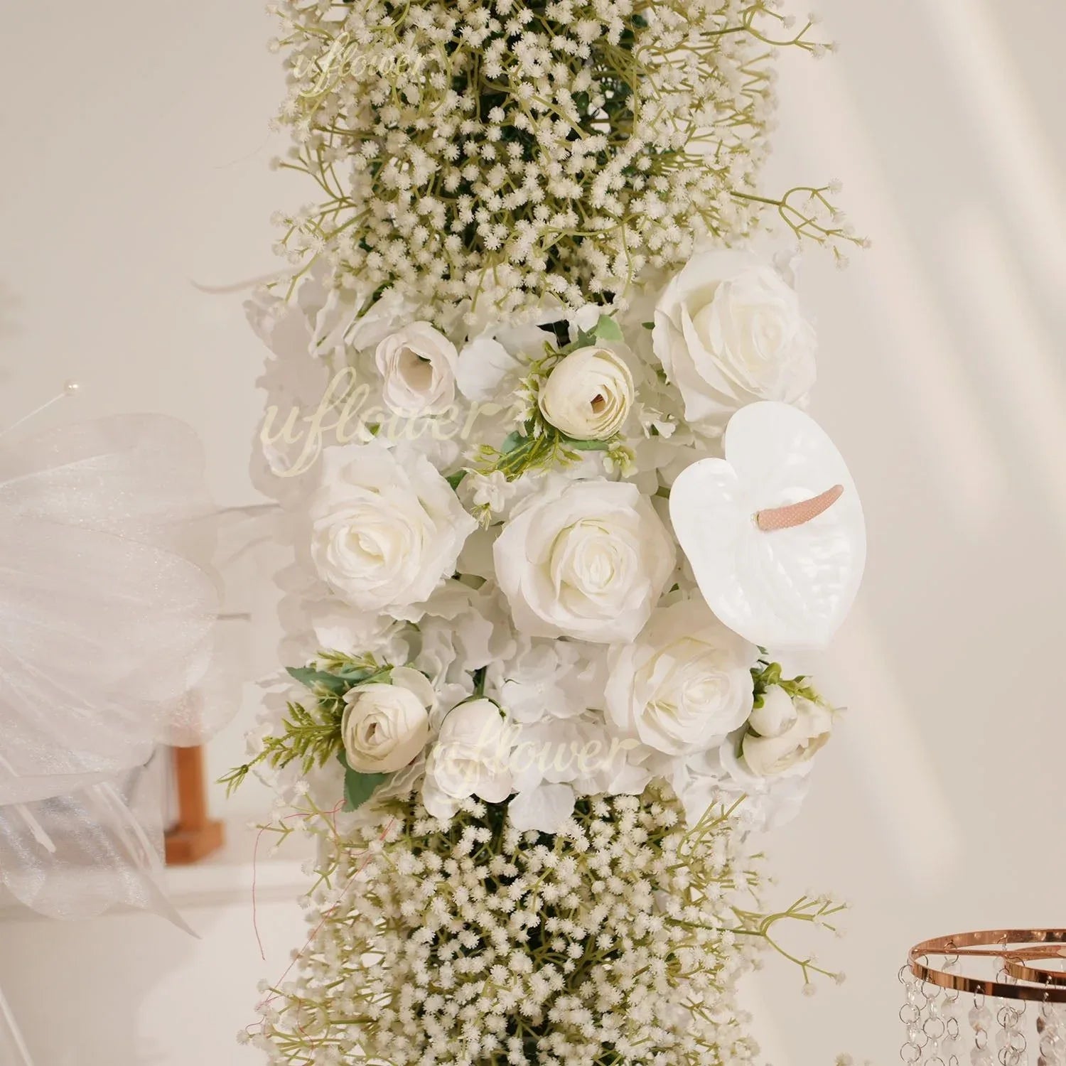 Uflower White Baby's Breath Flower Row Wedding KT Backdrop Decor SET80170 - Uflower