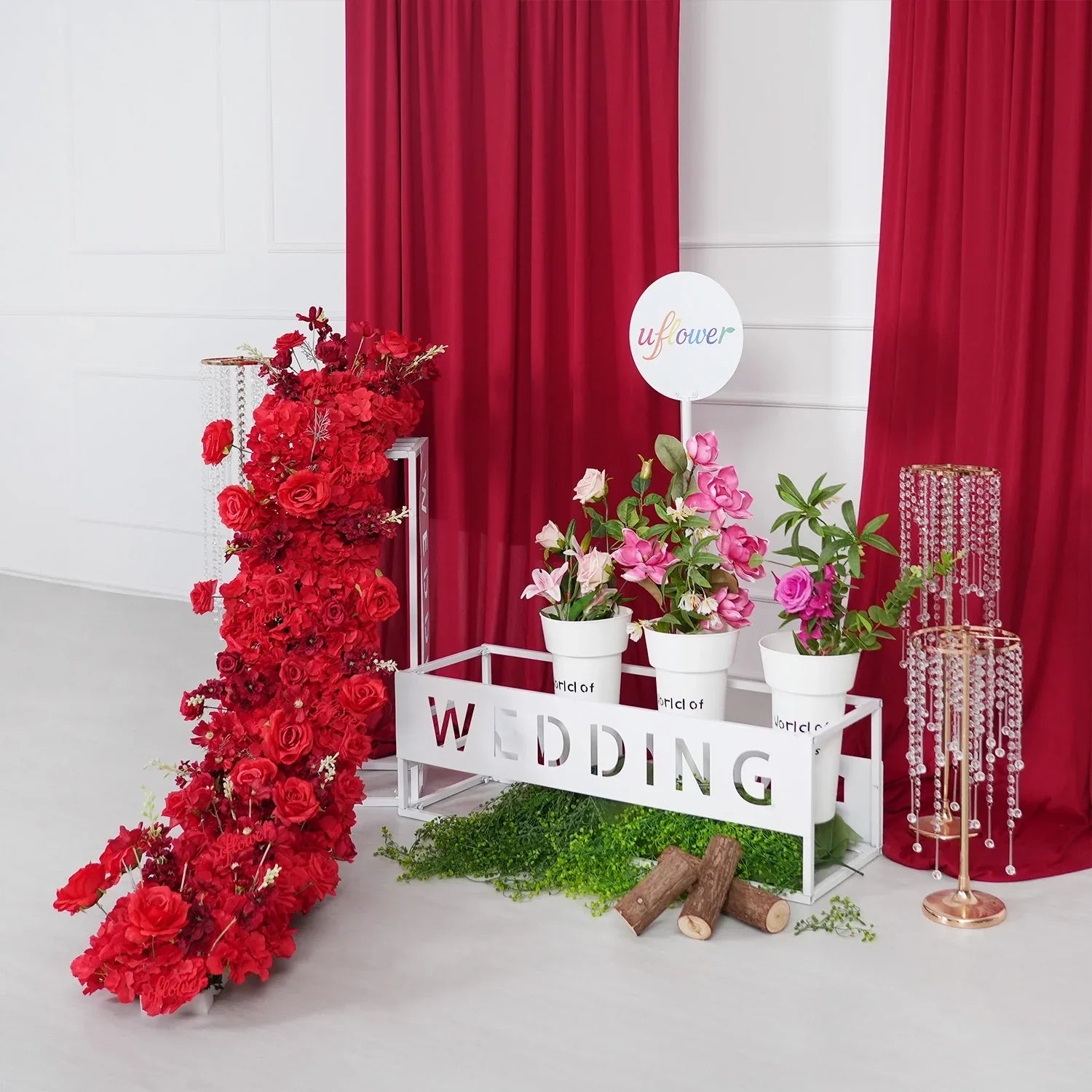 Uflower Artificial Red Rose Flower Row Sofa Table Runner Floor Flower Arrangement MC80126 - Uflower